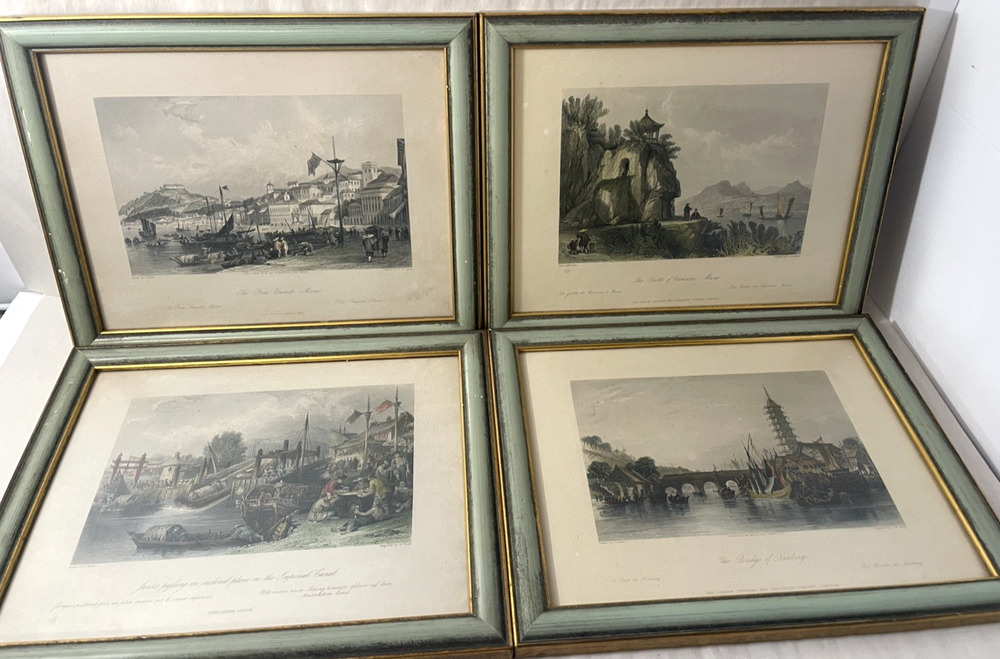 Set of 4 Antique 1840s Thomas Allom Steel Engravings China Nanjing Macao Rare